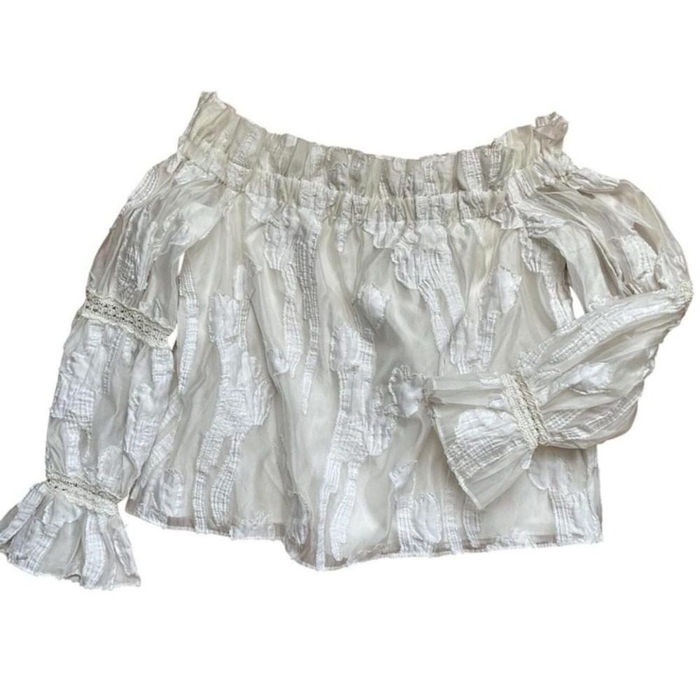 Alexis Raza Off-Shoulder Floral Blouse Revolve white‎
